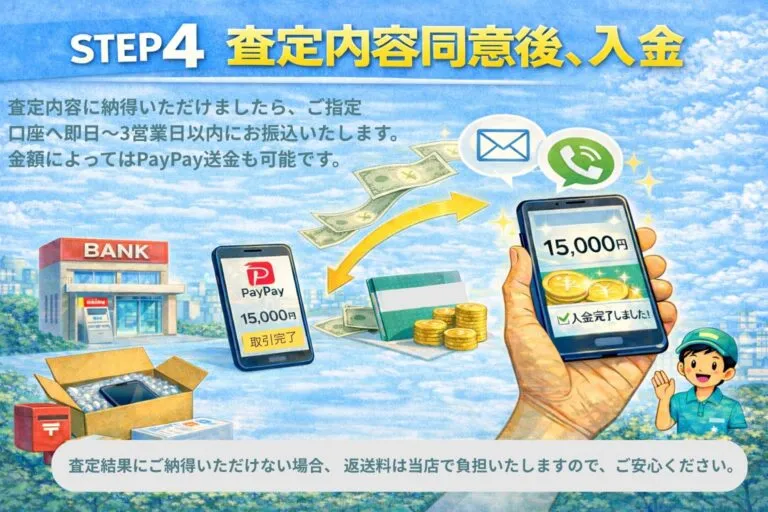 スマホ買取の査定同意後に入金されるイメージ